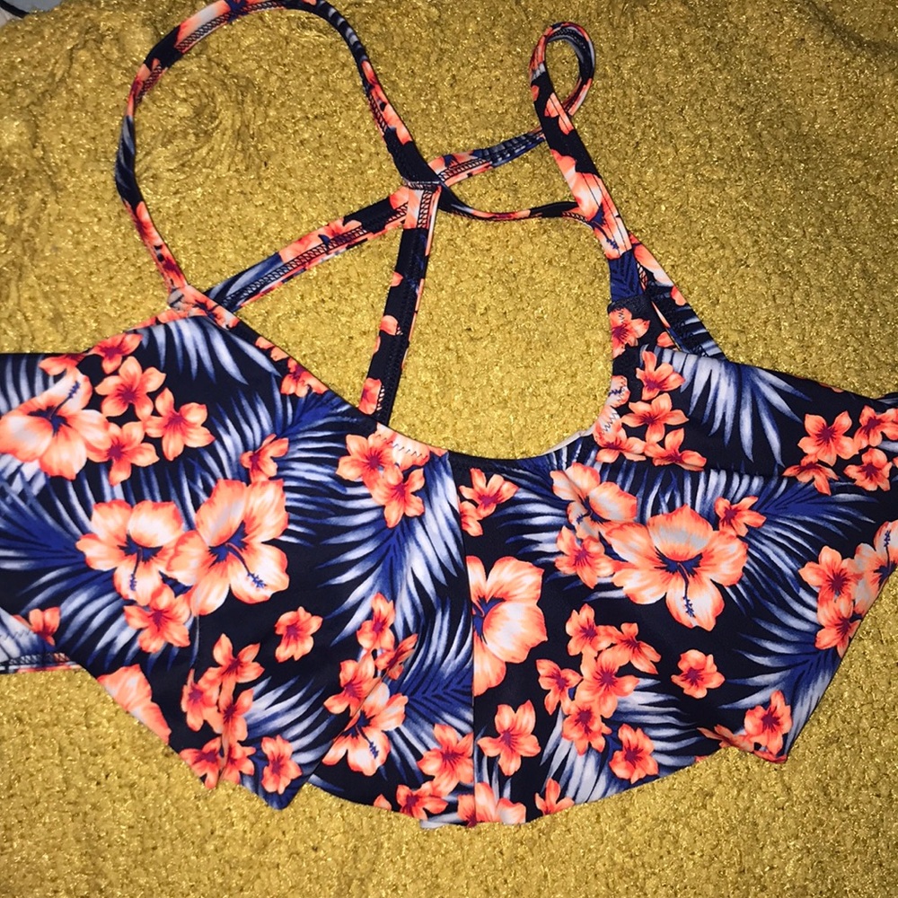 flowy floral bathing suit top PINK